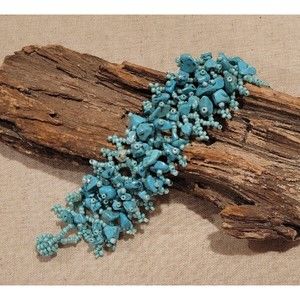 Turquoise Chip  &  Seed Bead Woven Wide Band  Bracelet Fashion Accessory